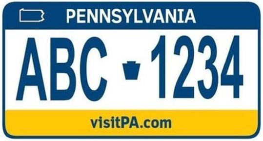 a sample Pennsylvania license plate